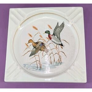VTG 1950s 1960s MALLARD DUCKS IN FLIGHT Square Ashtray Hunting Decor Man Cave